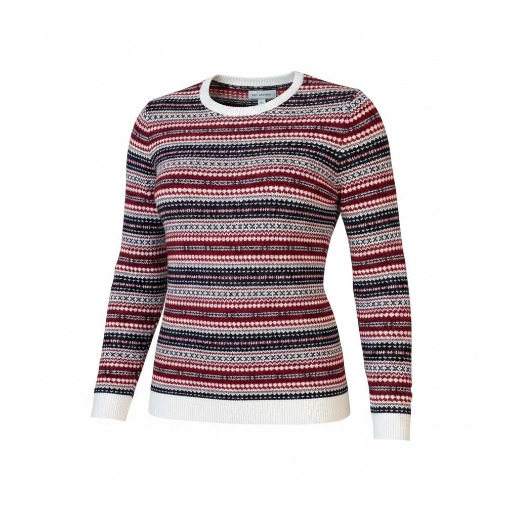 Free Assembly Fair Isle Knit Crewneck Sweater Red Navy Blue White EUC Medium